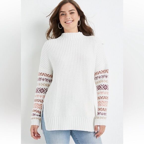Maurices White Fair Isle Sleeve Sweater Small oversized NWT - Picture 1 of 11